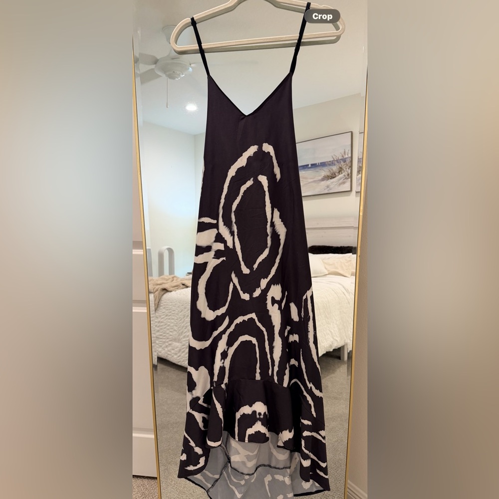 Black & White High-Low Slip Dress with Abstract Print